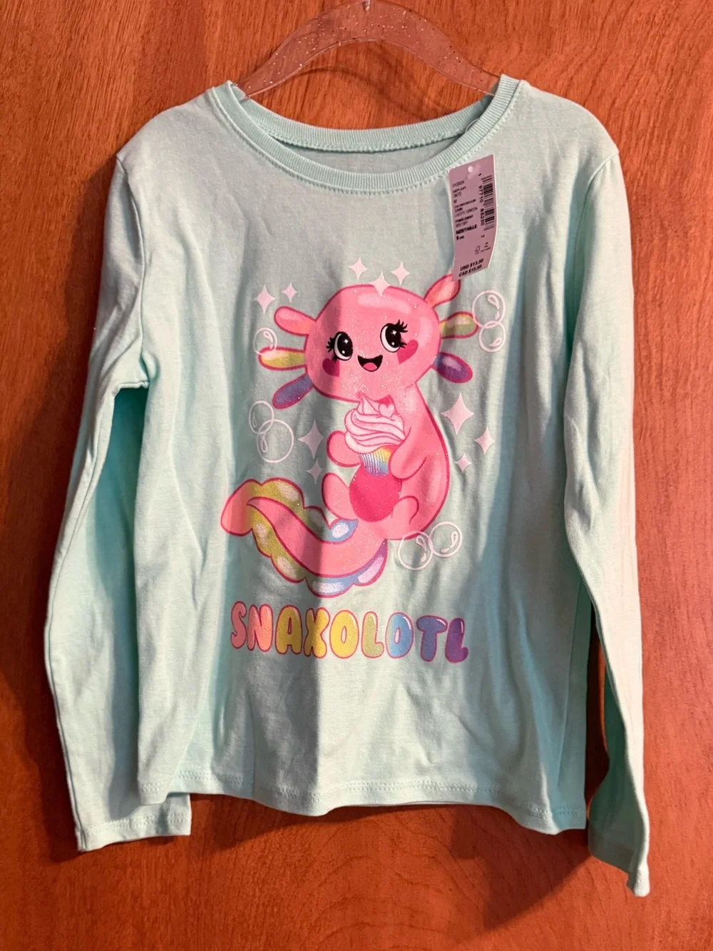 Girls' Mint Long-Sleeve Graphic Top with Pink Sea Creature